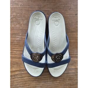 Crocs Sanrah Circle Slide Sandals Women's Size 9W Navy/Stucco EUC